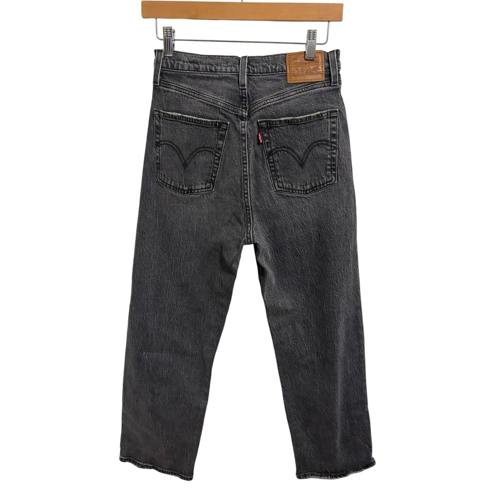 Levi's Ribcage Straight Ankle Jeans Black High Rise Button Fly Festival Boho 27 - Picture 3 of 15